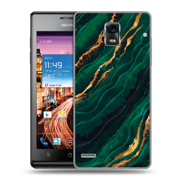 Пластиковый чехол на Huawei Ascend P1 с принтом Мрамор зеленое золото Пластиковый чехол на Huawei Ascend P1 с принтом Мрамор зеленое золото