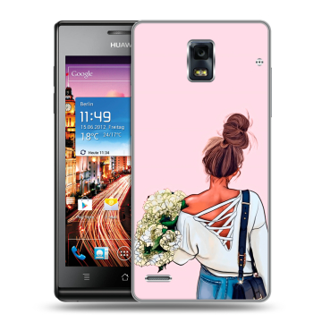 Пластиковый чехол на Huawei Ascend P1 с принтом Девушка и букет Пластиковый чехол на Huawei Ascend P1 с принтом Девушка и букет