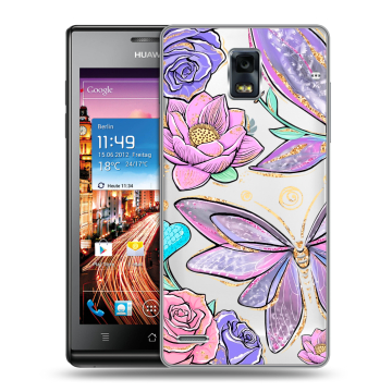 Пластиковый чехол на Huawei Ascend P1 с принтом Бабочки и цветы