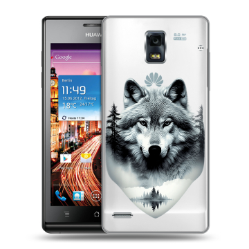 Пластиковый чехол на Huawei Ascend P1 с принтом Волк в лесу