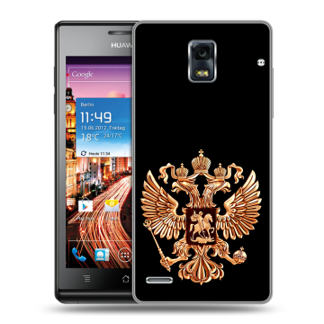 Пластиковый чехол на Huawei Ascend P1 с принтом Герб России золотой Пластиковый чехол на Huawei Ascend P1 с принтом Герб России золотой