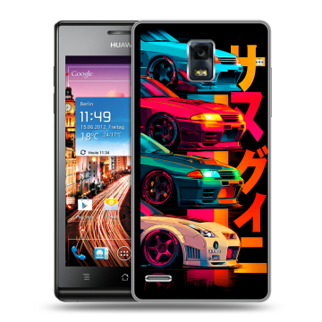 Пластиковый чехол на Huawei Ascend P1 с принтом Гоночные машины