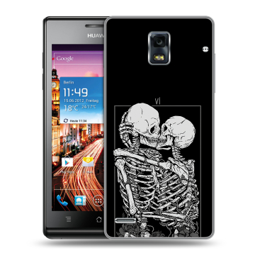 Пластиковый чехол на Huawei Ascend P1 с принтом Поцелуй скелетов