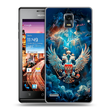Пластиковый чехол на Huawei Ascend P1 с принтом Герб флаг России