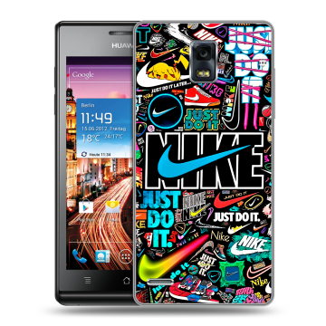 Пластиковый чехол на Huawei Ascend P1 с принтом найк nike черный Пластиковый чехол на Huawei Ascend P1 с принтом найк nike черный