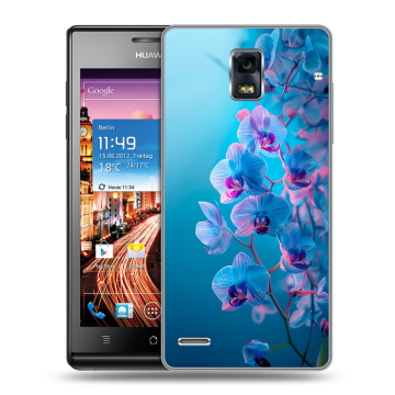 Пластиковый чехол на Huawei Ascend P1 с принтом голубые орхидеи