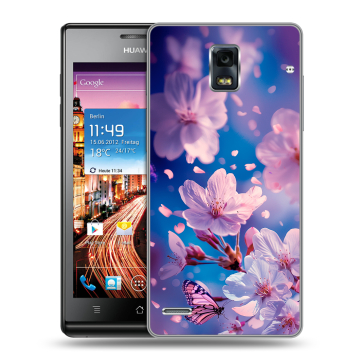 Пластиковый чехол на Huawei Ascend P1 с принтом цветы бабочки