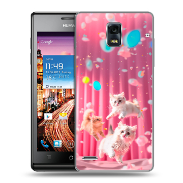 Пластиковый чехол на Huawei Ascend P1 с принтом милые котики