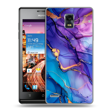 Пластиковый чехол на Huawei Ascend P1 с принтом синий мрамор