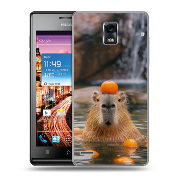 Пластиковый чехол на Huawei Ascend P1 с принтом Капибара с апельсином