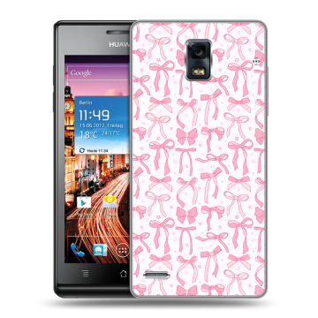 Пластиковый чехол на Huawei Ascend P1 с принтом Розовые бантики