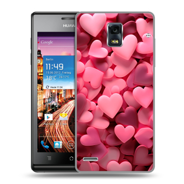 Пластиковый чехол на Huawei Ascend P1 с принтом розовые сердечки