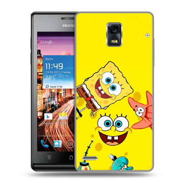Пластиковый чехол на Huawei Ascend P1 с принтом Спанч боб Спанчбоб