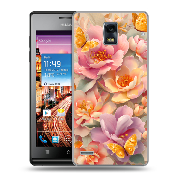 Пластиковый чехол на Huawei Ascend P1 с принтом Цветы и бабочки Пластиковый чехол на Huawei Ascend P1 с принтом Цветы и бабочки