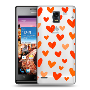 Пластиковый чехол на Huawei Ascend P1 с принтом Сердечки Пластиковый чехол на Huawei Ascend P1 с принтом Сердечки