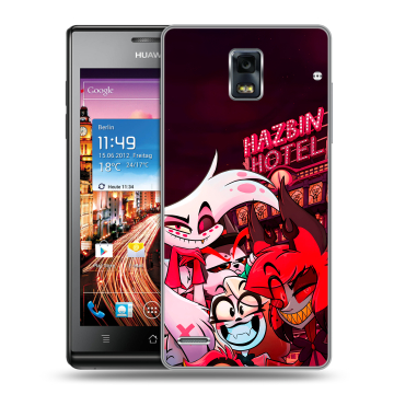 Пластиковый чехол на Huawei Ascend P1 с принтом Hazbin Hotel Отель Хазбин