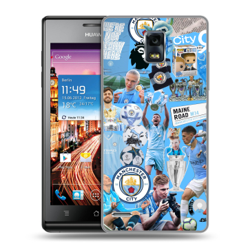 Пластиковый чехол на Huawei Ascend P1 с принтом Man City Манчестер Сити
