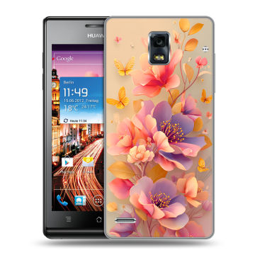 Пластиковый чехол на Huawei Ascend P1 с принтом Цветы и бабочки