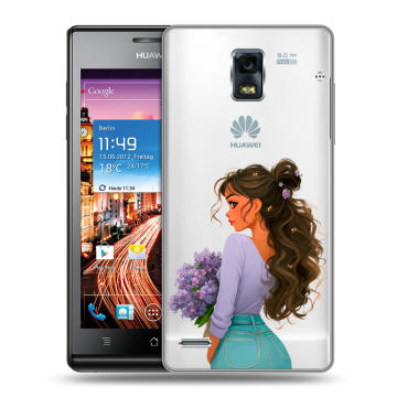 Пластиковый чехол на Huawei Ascend P1 с принтом девушка цветы