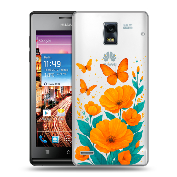 Пластиковый чехол на Huawei Ascend P1 с принтом цветы бабочки