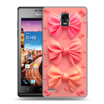 Пластиковый чехол на Huawei Ascend P1 с принтом Розовые бантики