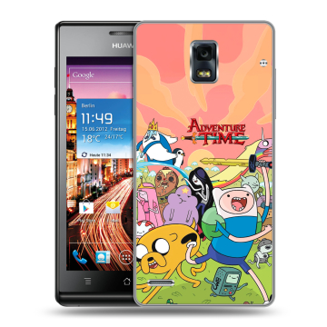 Пластиковый чехол на Huawei Ascend P1 с принтом Adventure time Время приключений