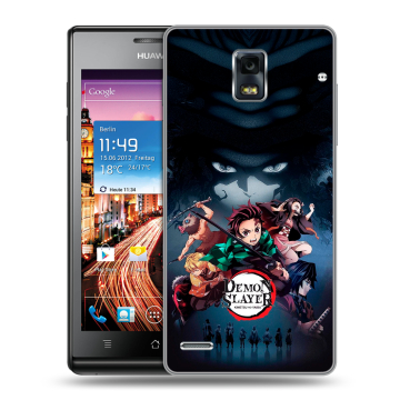Пластиковый чехол на Huawei Ascend P1 с принтом Demon Slayer Клинок рассекающий демонов