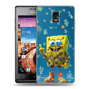 Пластиковый чехол на Huawei Ascend P1 с принтом Спанч боб Спанчбоб