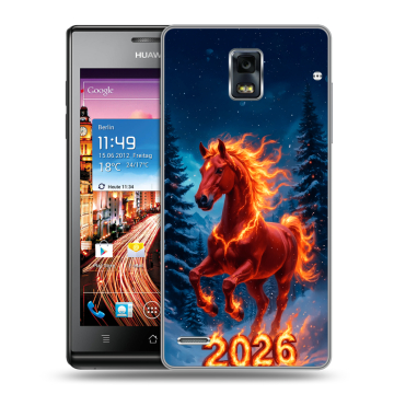Пластиковый чехол на Huawei Ascend P1 с принтом Новый год коня