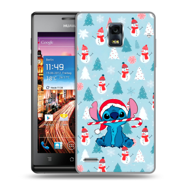 Пластиковый чехол на Huawei Ascend P1 с принтом Стич Новый год