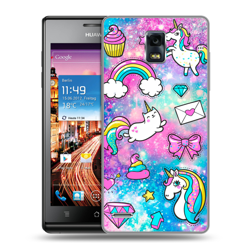Пластиковый чехол на Huawei Ascend P1 с принтом Единороги Пластиковый чехол на Huawei Ascend P1 с принтом Единороги