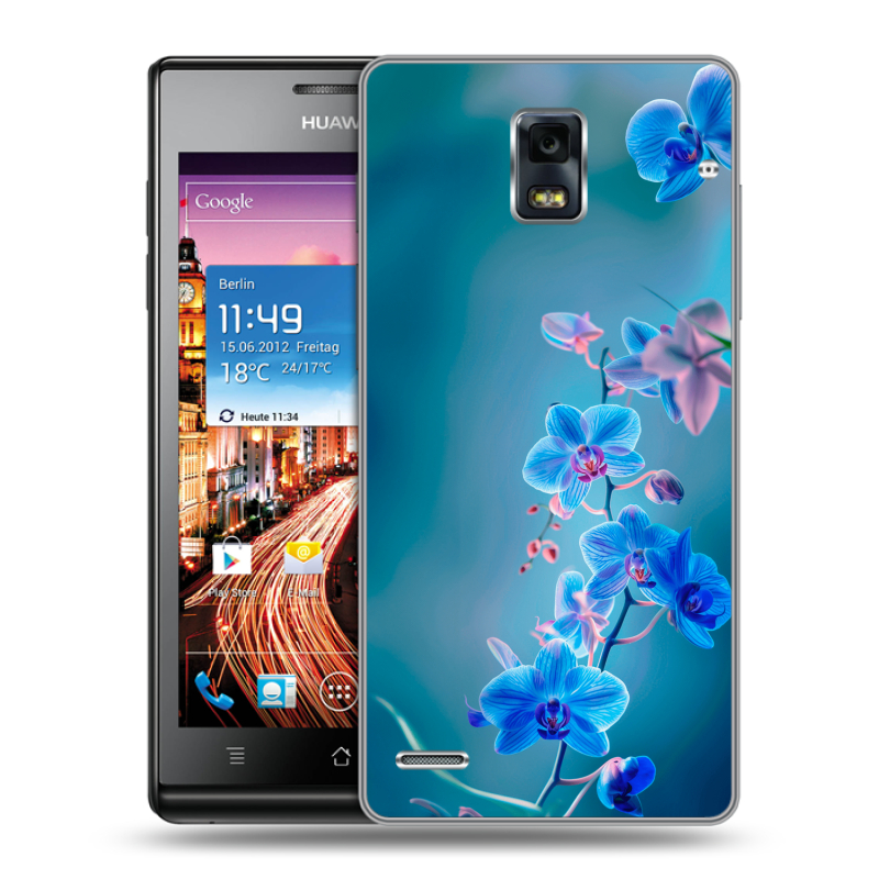 Пластиковый чехол на Huawei Ascend P1 с принтом Голубые цветы Пластиковый чехол на Huawei Ascend P1 с принтом Голубые цветы