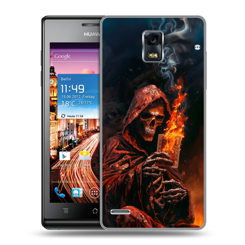 Пластиковый чехол на Huawei Ascend P1 с принтом Скелет и карты Пластиковый чехол на Huawei Ascend P1 с принтом Скелет и карты