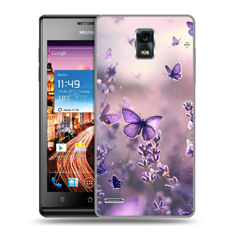 Пластиковый чехол на Huawei Ascend P1 с принтом бабочки и лаванда Пластиковый чехол на Huawei Ascend P1 с принтом бабочки и лаванда