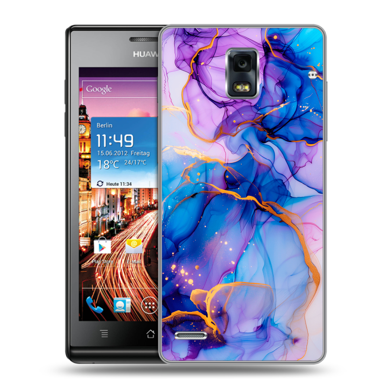 Пластиковый чехол на Huawei Ascend P1 с принтом синий мрамор Пластиковый чехол на Huawei Ascend P1 с принтом синий мрамор