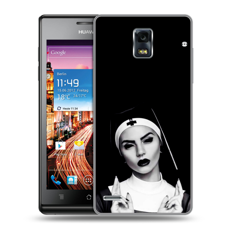 Пластиковый чехол на Huawei Ascend P1 с принтом монашка Пластиковый чехол на Huawei Ascend P1 с принтом монашка
