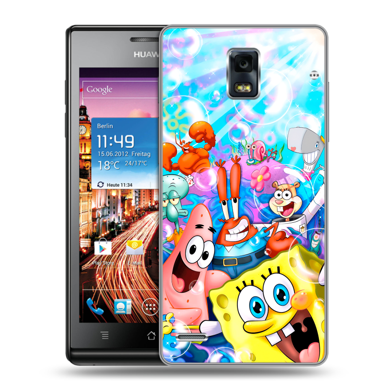 Пластиковый чехол на Huawei Ascend P1 с принтом спанчбоб спанч боб Пластиковый чехол на Huawei Ascend P1 с принтом спанчбоб спанч боб
