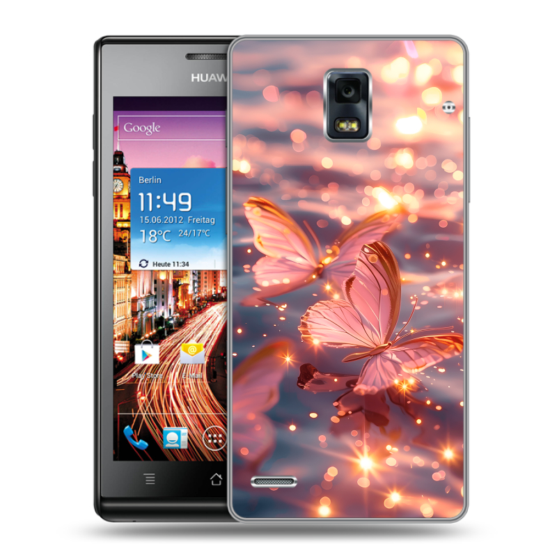 Пластиковый чехол на Huawei Ascend P1 с принтом бабочки розовые Пластиковый чехол на Huawei Ascend P1 с принтом бабочки розовые