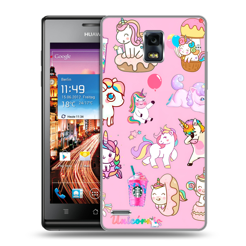 Пластиковый чехол на Huawei Ascend P1 с принтом розовые единороги Пластиковый чехол на Huawei Ascend P1 с принтом розовые единороги