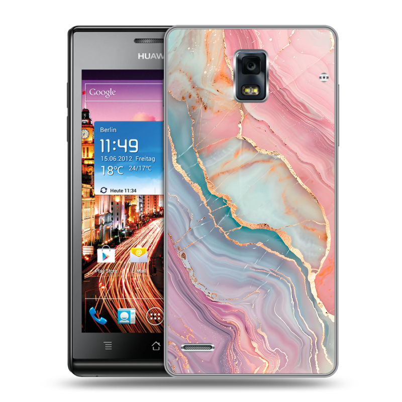 Пластиковый чехол на Huawei Ascend P1 с принтом розовый мрамор Пластиковый чехол на Huawei Ascend P1 с принтом розовый мрамор