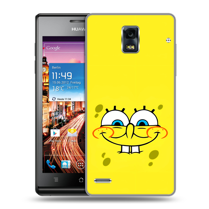 Пластиковый чехол на Huawei Ascend P1 с принтом спанчбоб спанч боб Пластиковый чехол на Huawei Ascend P1 с принтом спанчбоб спанч боб