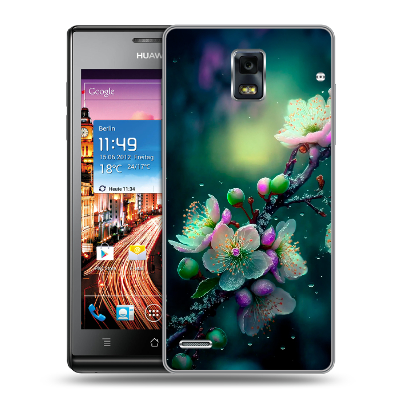 Пластиковый чехол на Huawei Ascend P1 с принтом Цветы и мрамор Пластиковый чехол на Huawei Ascend P1 с принтом Цветы и мрамор