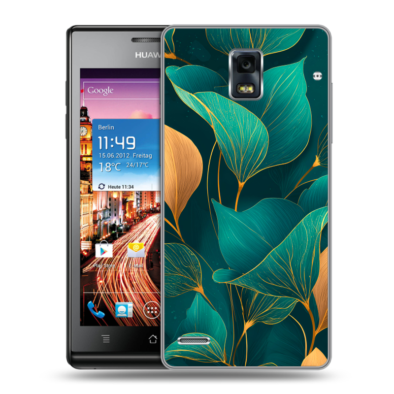 Пластиковый чехол на Huawei Ascend P1 с принтом Листья и золото Пластиковый чехол на Huawei Ascend P1 с принтом Листья и золото