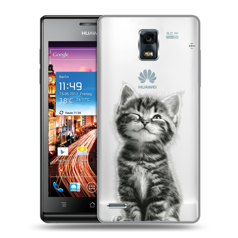 Пластиковый чехол на Huawei Ascend P1 с принтом Котенок Пластиковый чехол на Huawei Ascend P1 с принтом Котенок