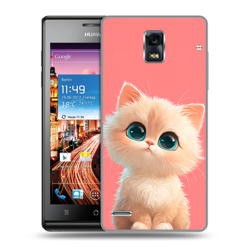 Пластиковый чехол на Huawei Ascend P1 с принтом Розовый котенок Пластиковый чехол на Huawei Ascend P1 с принтом Розовый котенок