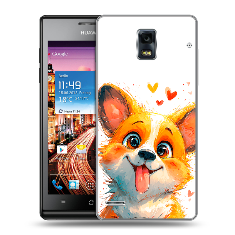 Пластиковый чехол на Huawei Ascend P1 с принтом корги Пластиковый чехол на Huawei Ascend P1 с принтом корги
