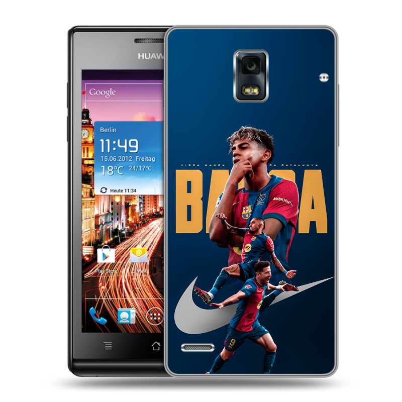 Пластиковый чехол на Huawei Ascend P1 с принтом Барселона Barca Yamal Пластиковый чехол на Huawei Ascend P1 с принтом Барселона Barca Yamal