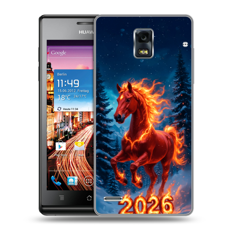 Пластиковый чехол на Huawei Ascend P1 с принтом Новый год коня Пластиковый чехол на Huawei Ascend P1 с принтом Новый год коня