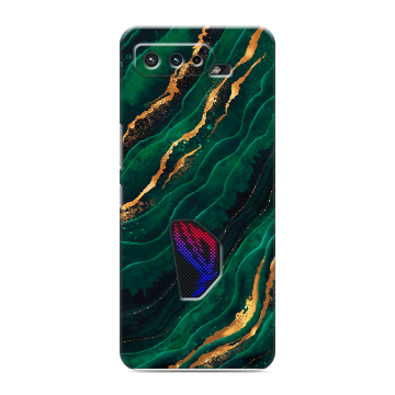 Силиконовый чехол на ASUS ROG Phone 5 с принтом Мрамор зеленое золото