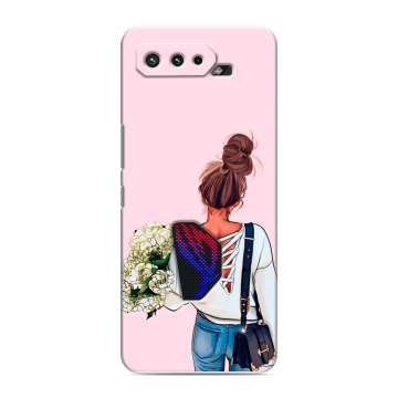 Силиконовый чехол на ASUS ROG Phone 5 с принтом Девушка и букет Силиконовый чехол на ASUS ROG Phone 5 с принтом Девушка и букет